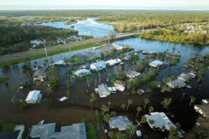 Hurricane Ian flooded houses in Florida residential area