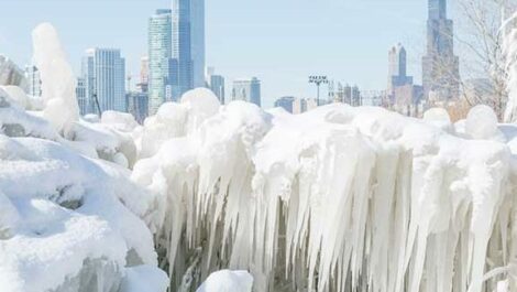 A sheet of ice covers the city of Chicago