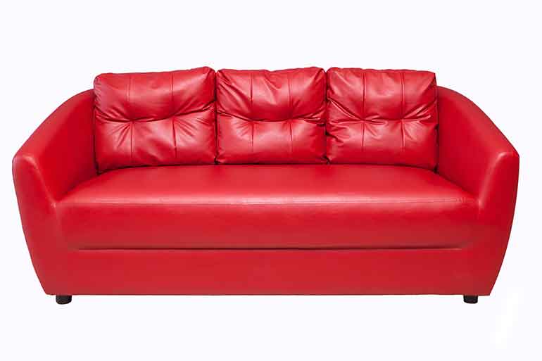 Red leather sofa.