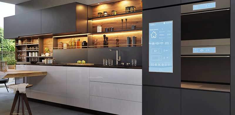 Digital rendering of a modern kitchen.