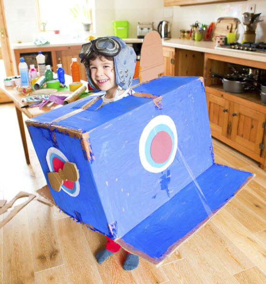 Cardboard Moving Box Plane with Child