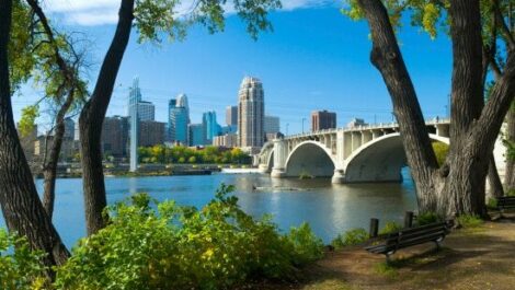 Bridge going over a river in Minneapolis.