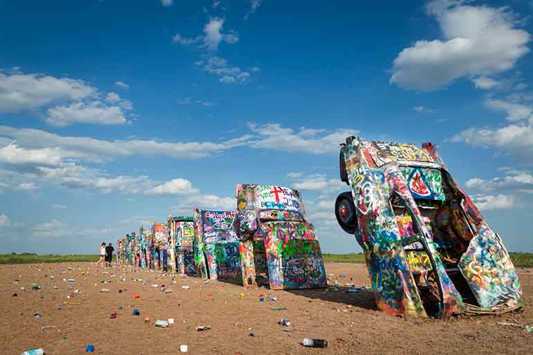 city of amarillo famous cadillacs partially buried in ground