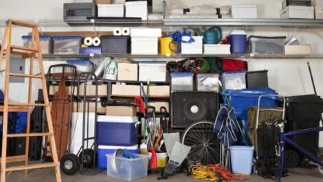 Disorganized garage.