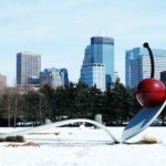 winter in Minneapolis downtown skyline view from sculpture garden