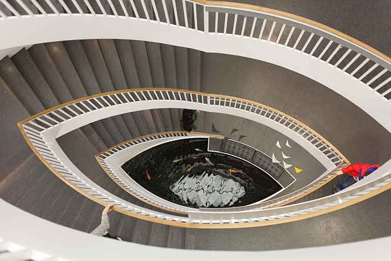 Birds eye view of staircase at the Chicago Contemporary Art Museum 