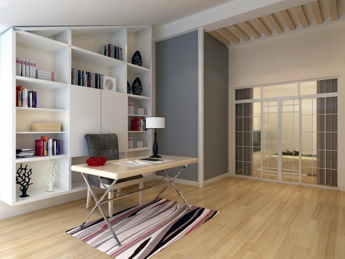 Open office with built in bookshelf