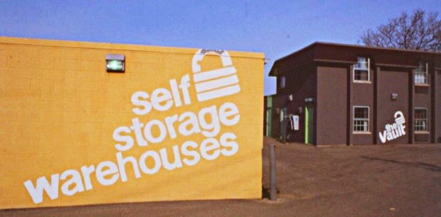 The storefront of a self storage facility in 1973