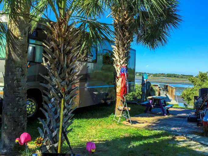 A view of an RV parked at Cedar Key