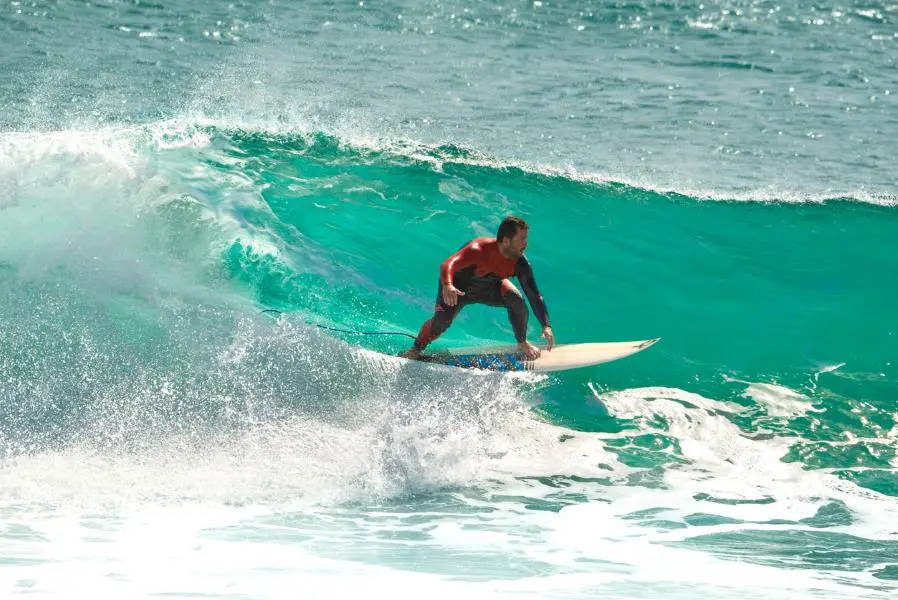 A surfer riding a wave