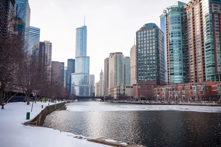 Residential district in downtown Chicago on a winter day.