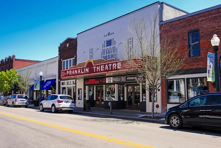 The historic Franklin Theatre on Main Street in downtown Franklin, TN.