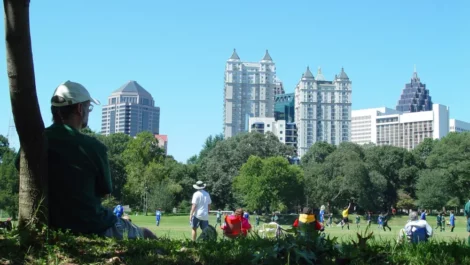 Park in Atlanta with the Atlanta skyline in the background.