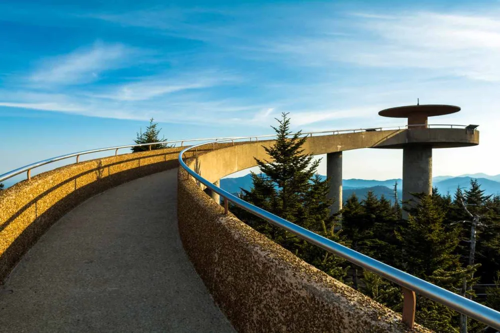 A concrete ramp leading up to Clingman's Dome