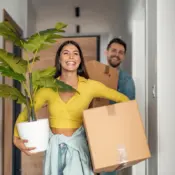 Young couple moving in new home